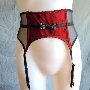 NWT Victoria's Secret RedBlackMesh GarterBelt XS/S